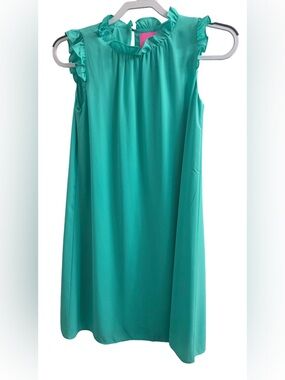 Lilly Pulitzer Teal Ruffle Neck Dress with Hot Pink Tag
